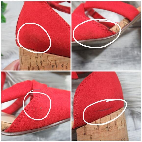 NINE WEST Give It To Me Red Suede Strappy Cork Heel Sandal Women’s Size 7.5 - Picture 12 of 15